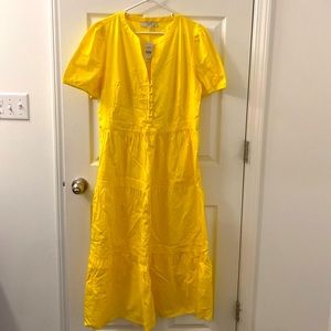Loft Puff Sleeve Tiered Midi Dress Yellow NWT